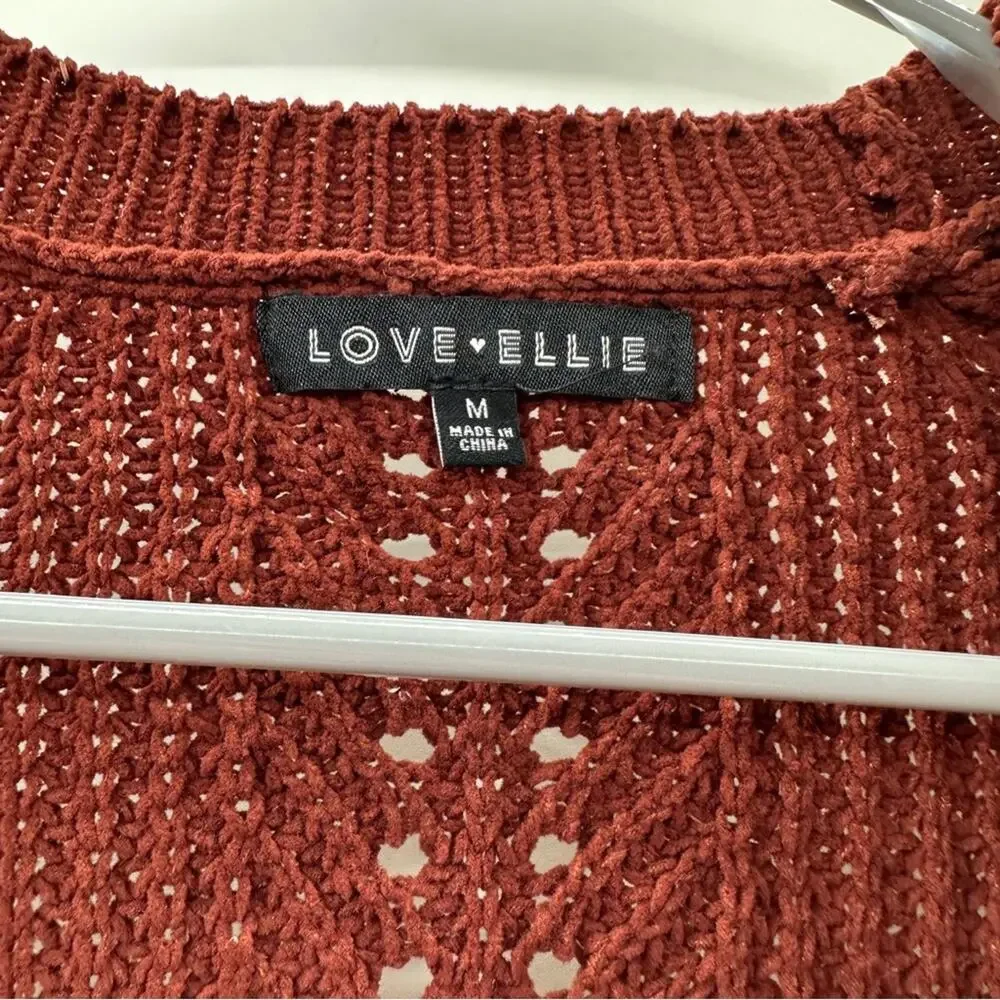 Stitch Fix Love Ellie Anna‎ Pointelle Open Front Rust Knit Cardigan Sz M NEW